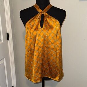 Michael Kors Mustard Gold Chain-Print Halter Top